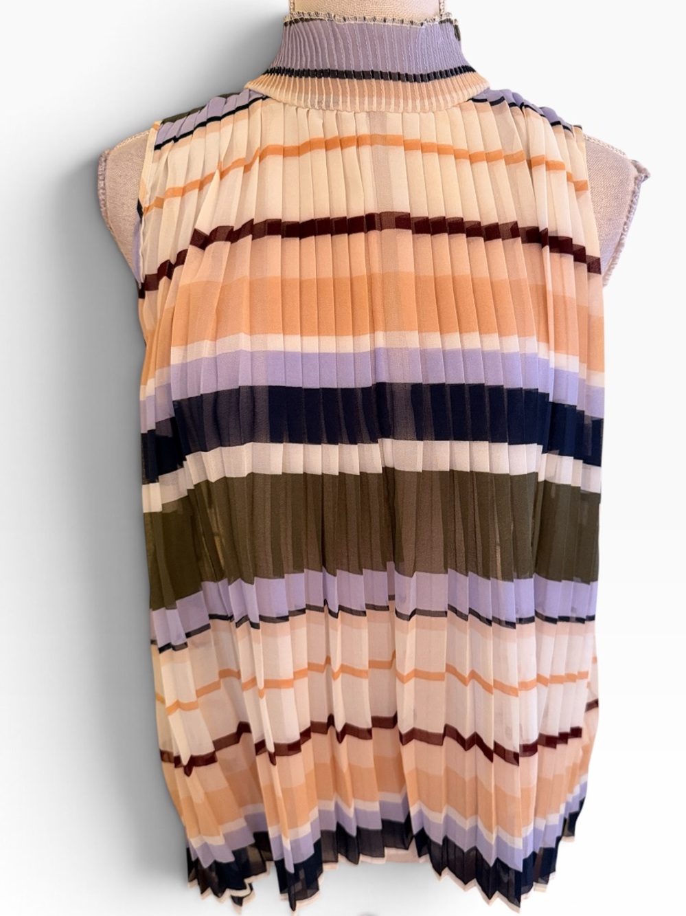 Keepsake The Label Sleeveless Pleated Stripe Mock-Neck Swing Blouse XS